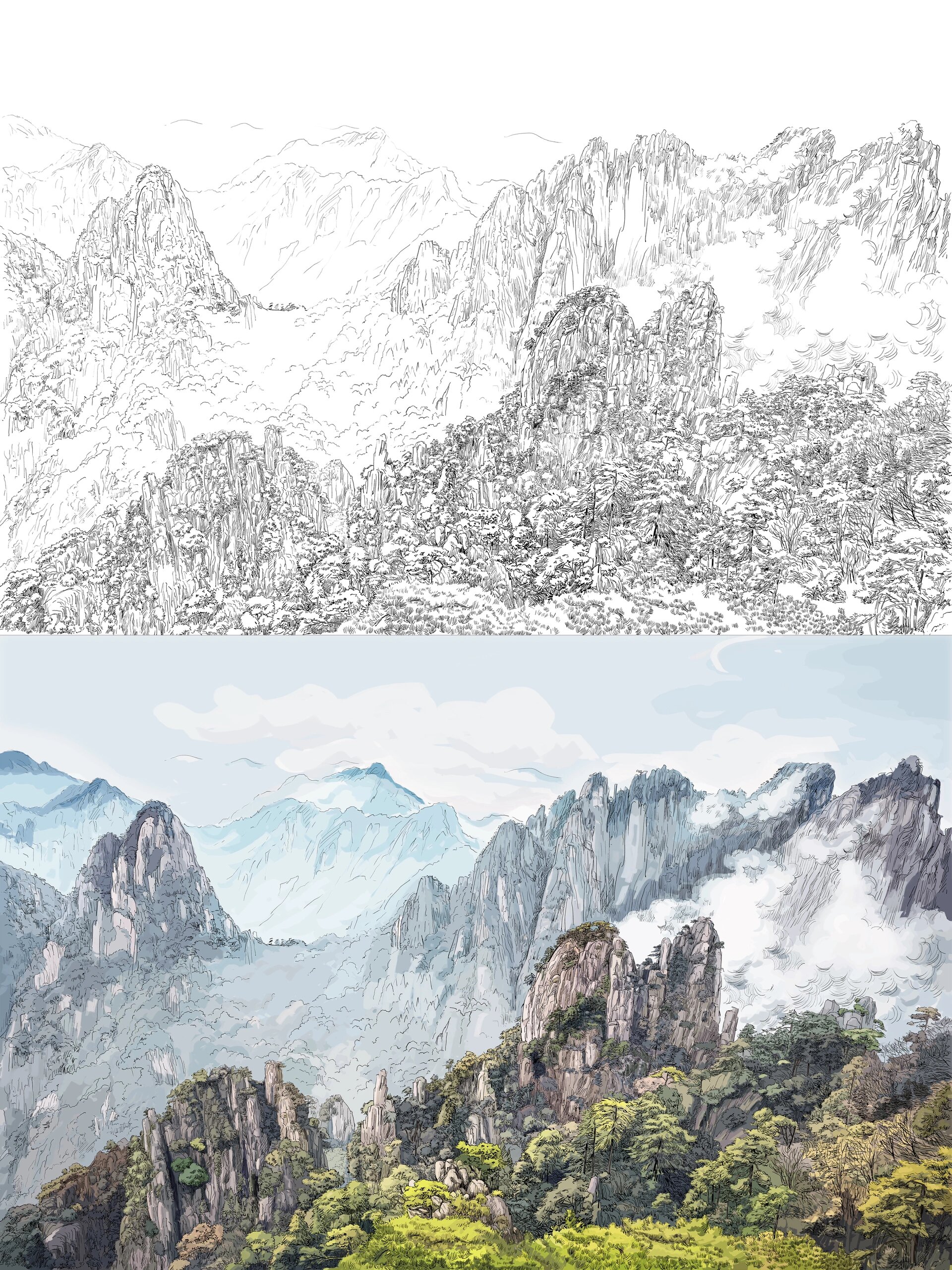 手绘—黄山