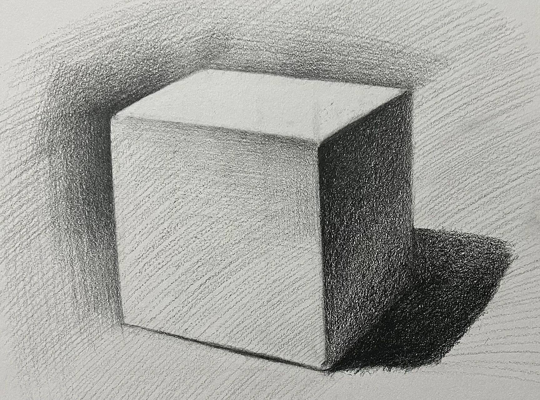 光影素描day6 正方体 投影画的问题有点大,色素不均