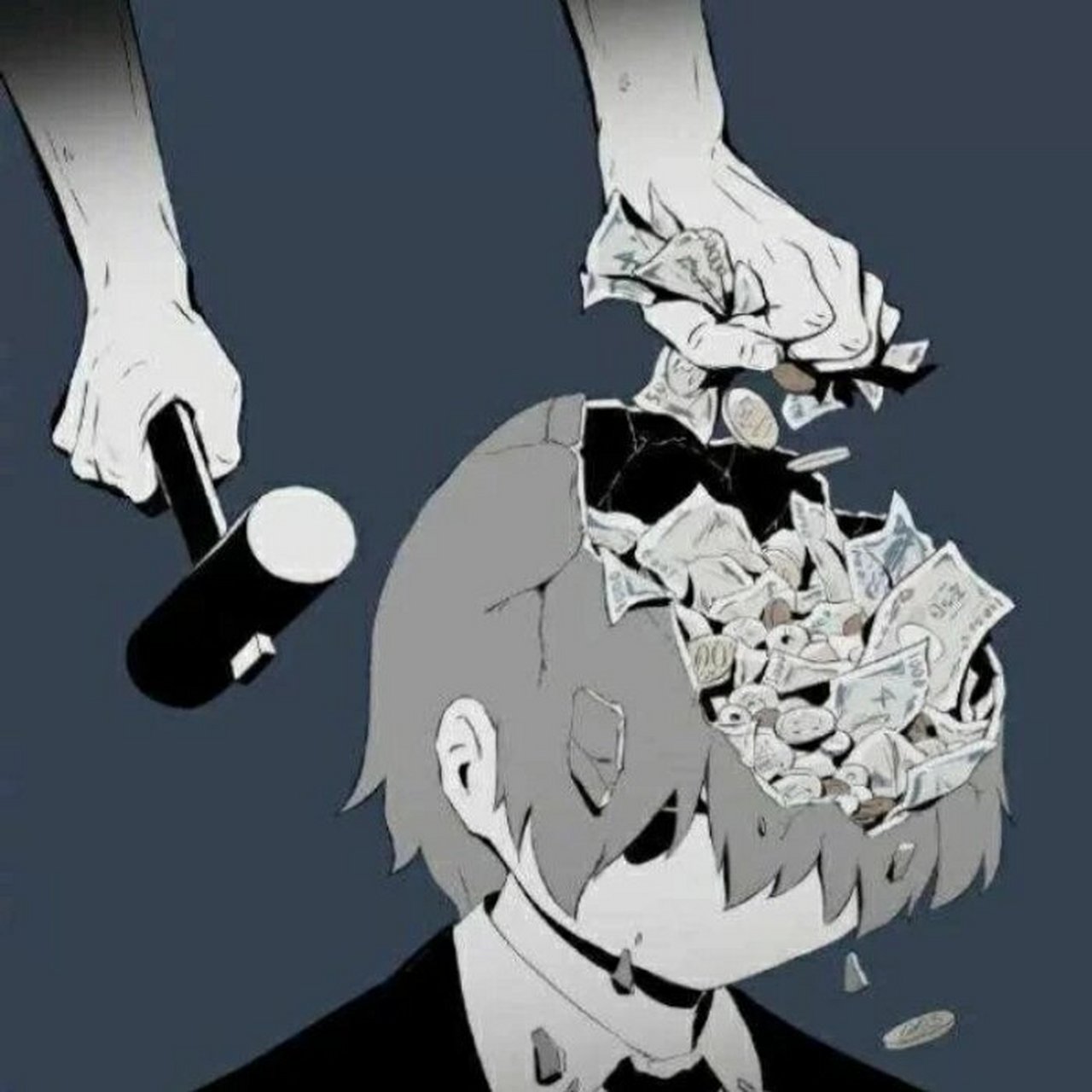 卡通动漫头像抑郁头像伤感图灰色黑色图片 卡通动漫丧系图