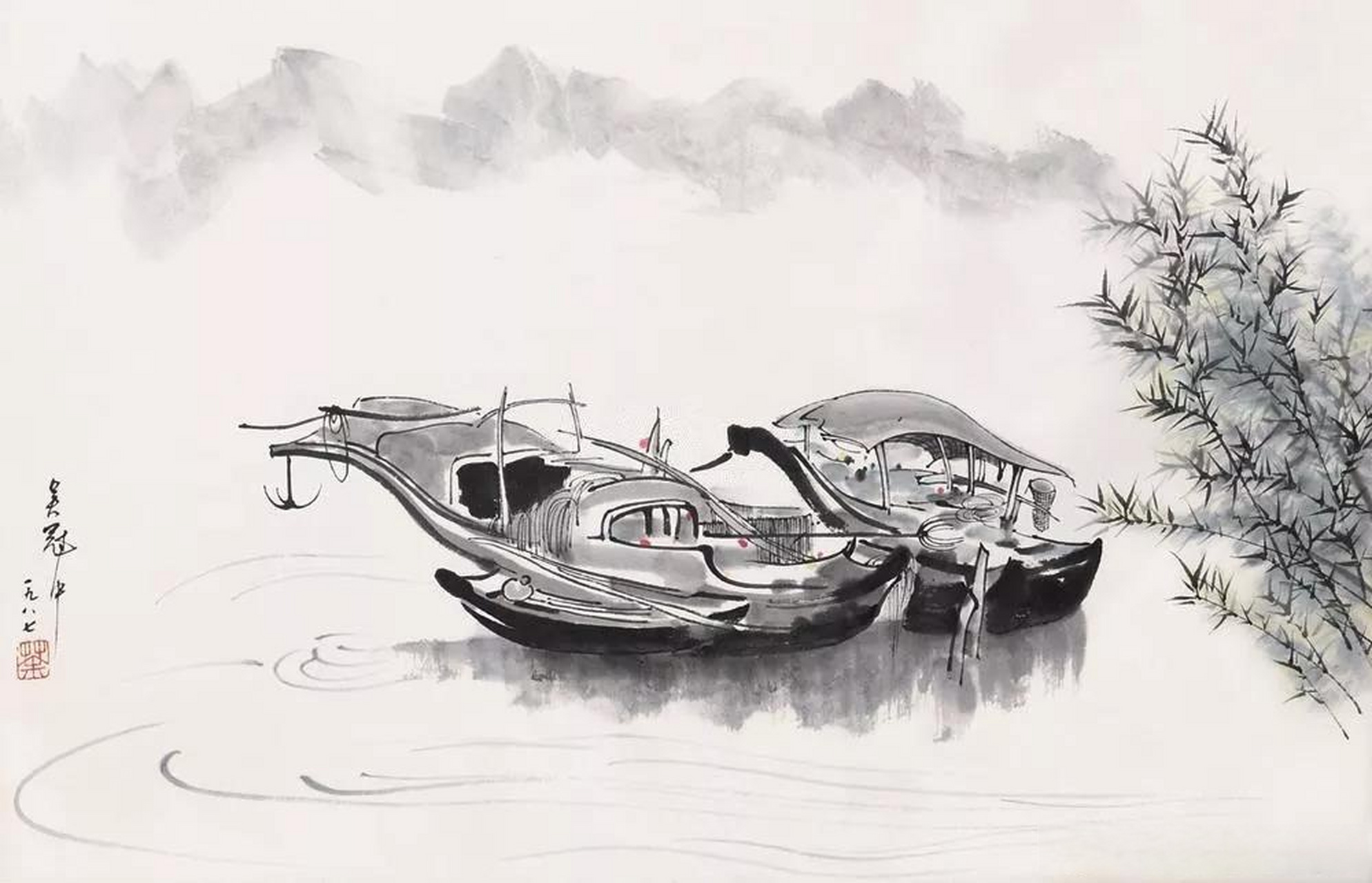 【 画家吴冠中笔下的船,个个载着江南梦 】  #国画# #绘画