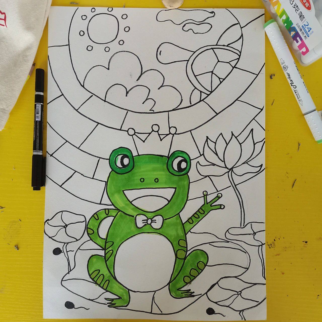 儿童画井底之蛙 寓言故事