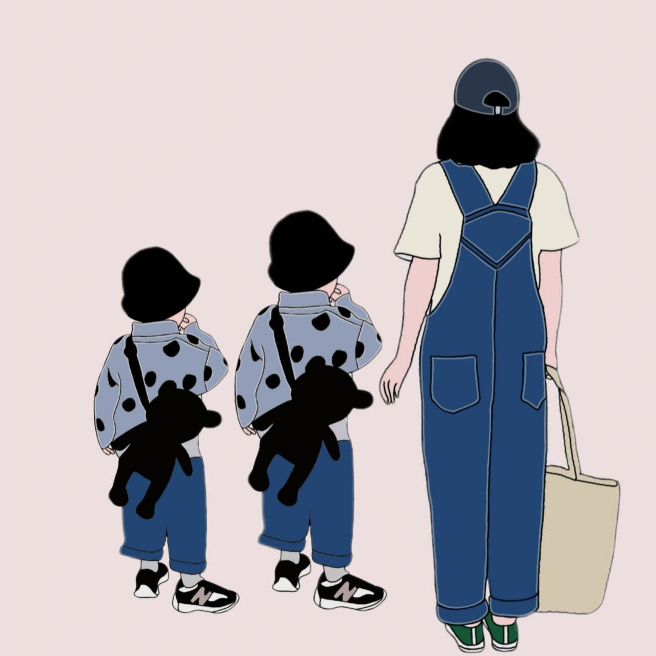 原创手绘亲子头像三人母女母子兄妹无水印 取图留赞,谢谢,众生皆苦,因