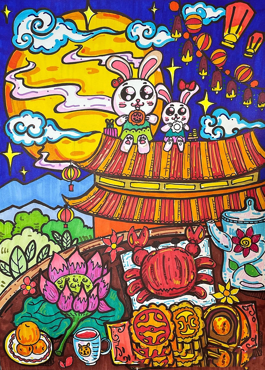 【中秋佳节,团团圆圆】主题绘画作品 99 中秋佳节来临之前,应节气