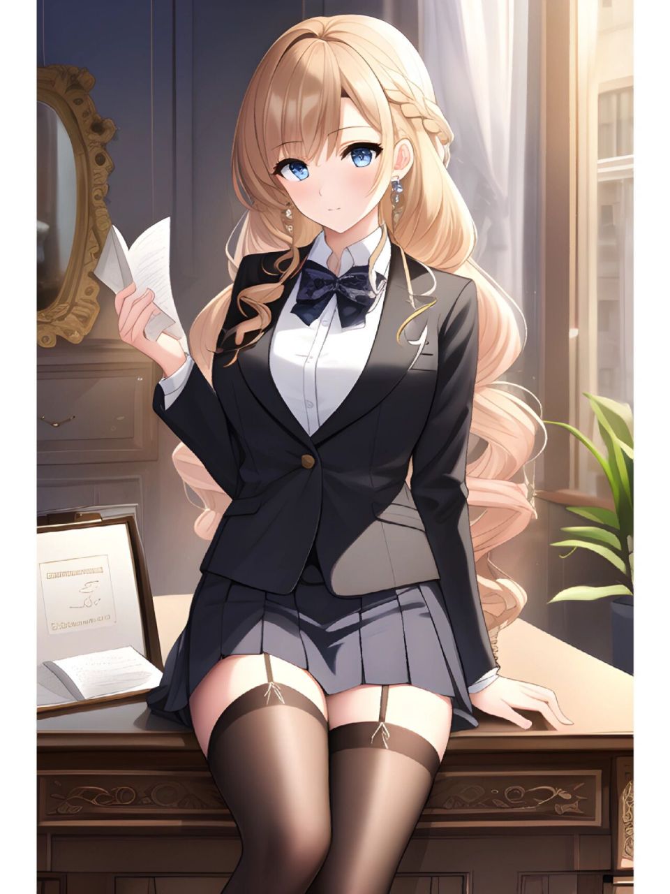 蓝黑系连衣短裙女,动漫二次元绘画人物