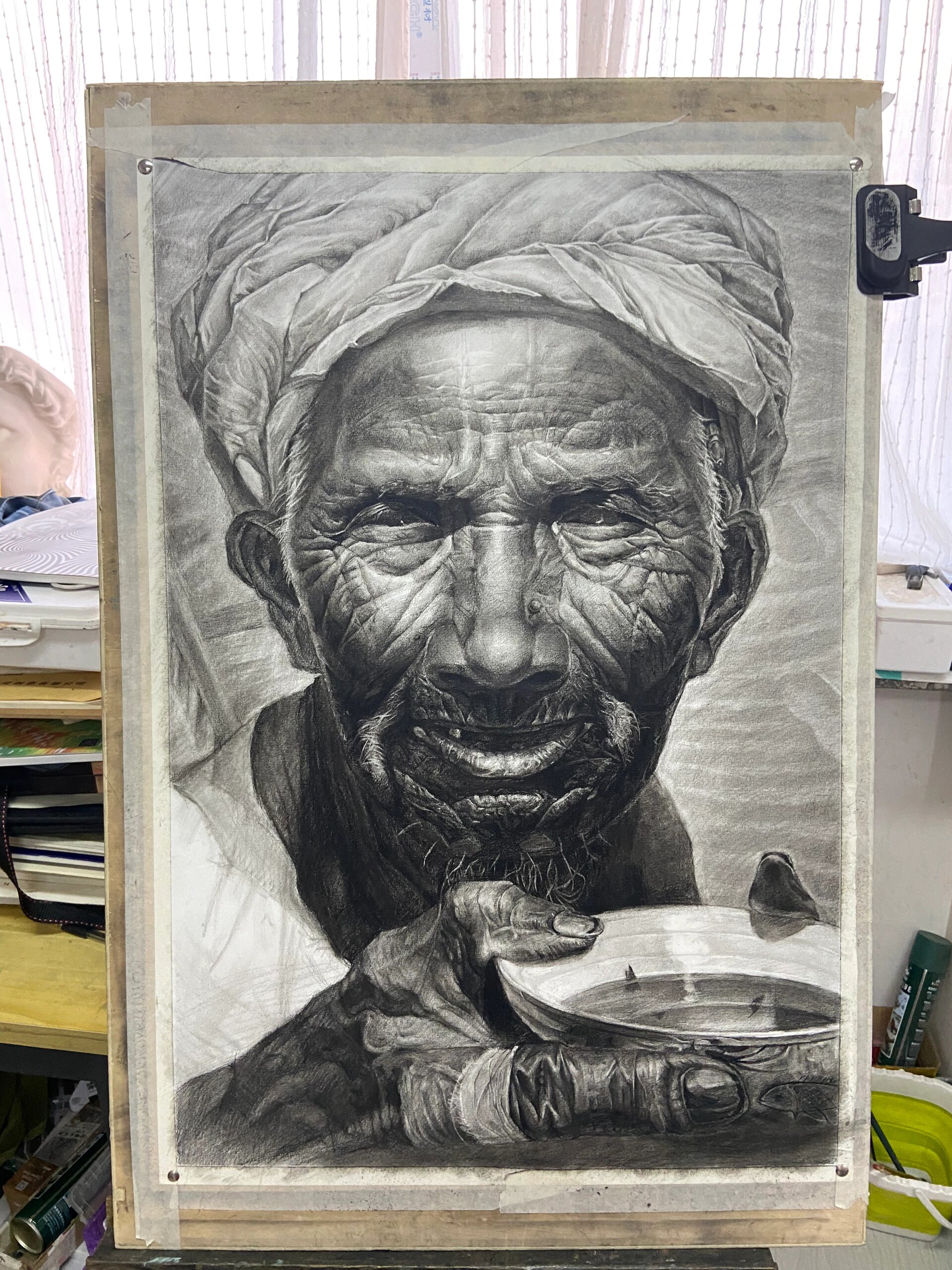 罗中立油画作品《父亲》 炭笔素描临摹 附过程图