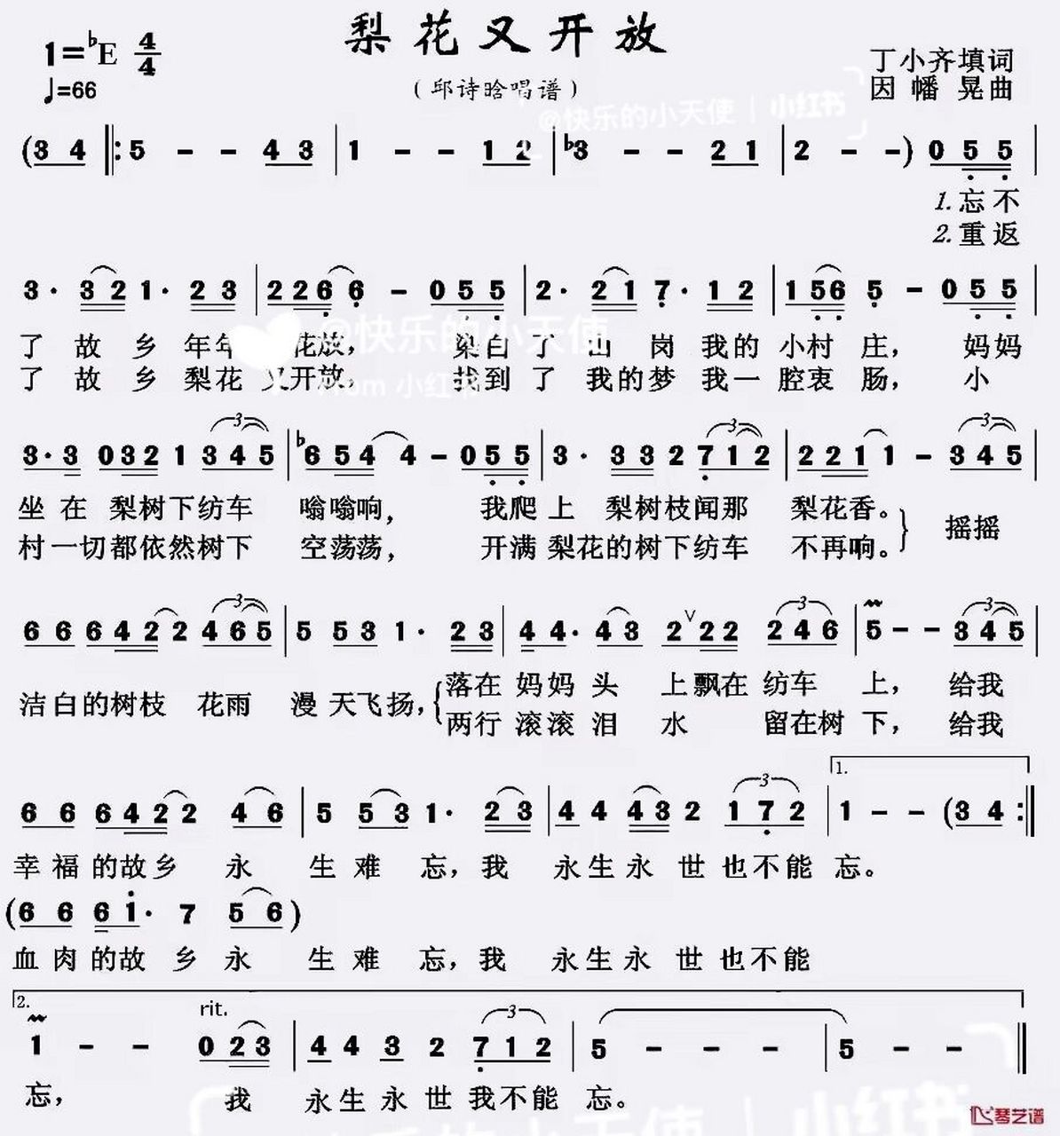 《梨花又开放》简谱 《梨花又开放》简谱