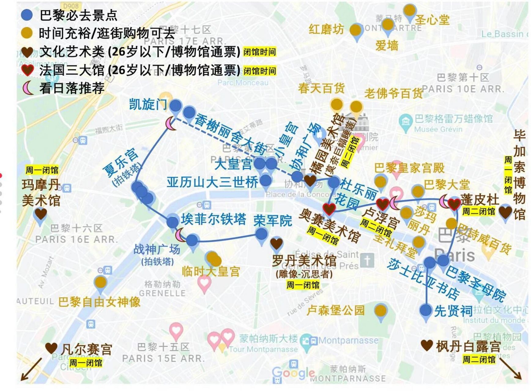 四天四晚攻略 晚上把巴黎的路线搞了搞,真的是时间紧,任务重,军训旅游