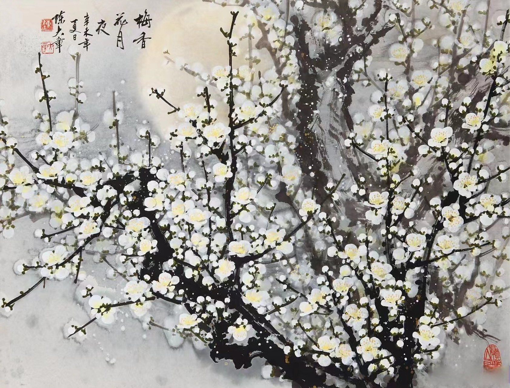 陈大章老师的白梅花 远近高低各不同#国画##书画