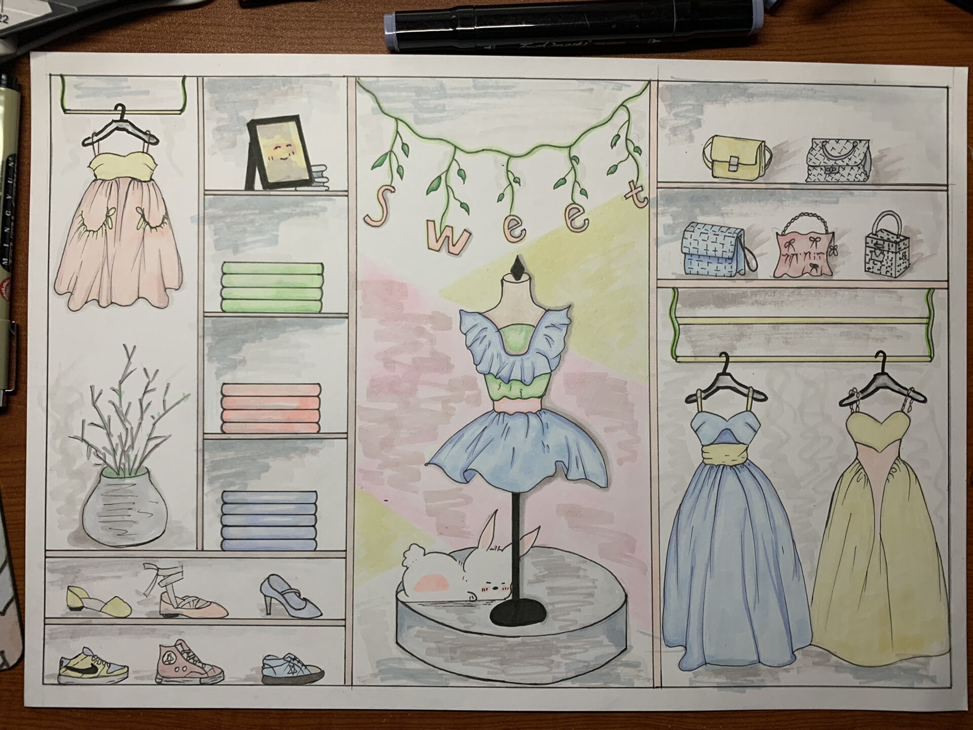 服装店展墙陈列设计手绘稿