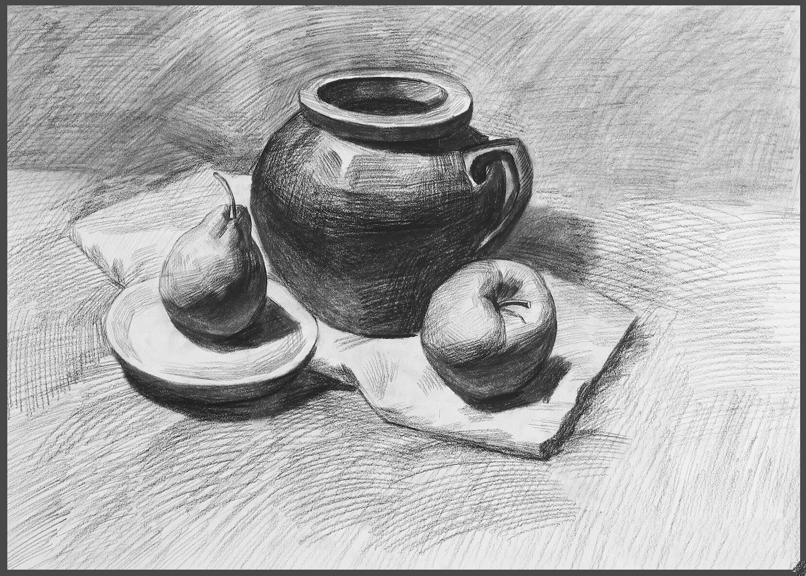 考级|国美素描5级试题 要求:配合一块简单的衬布,光线集中稳定,构图