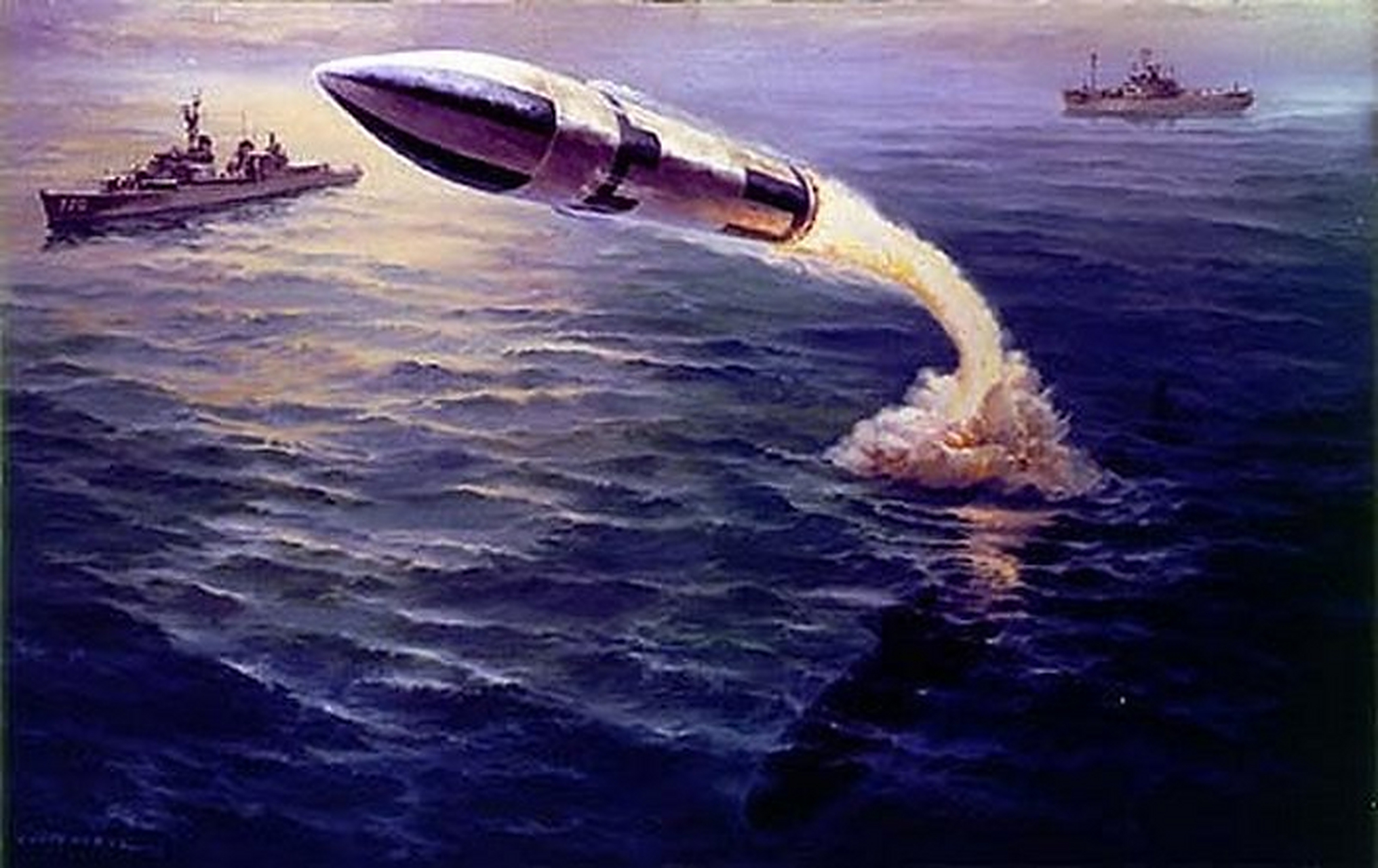 一张发射失败坠海的md一等人"北极星a3"潜射弹道导弹的照片,该导弹是