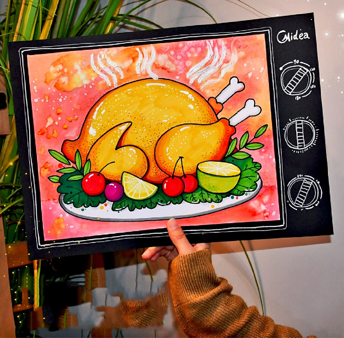 儿童画教程|感恩节美食之烤火鸡 【教学重难点】  画一盘火鸡:描绘出