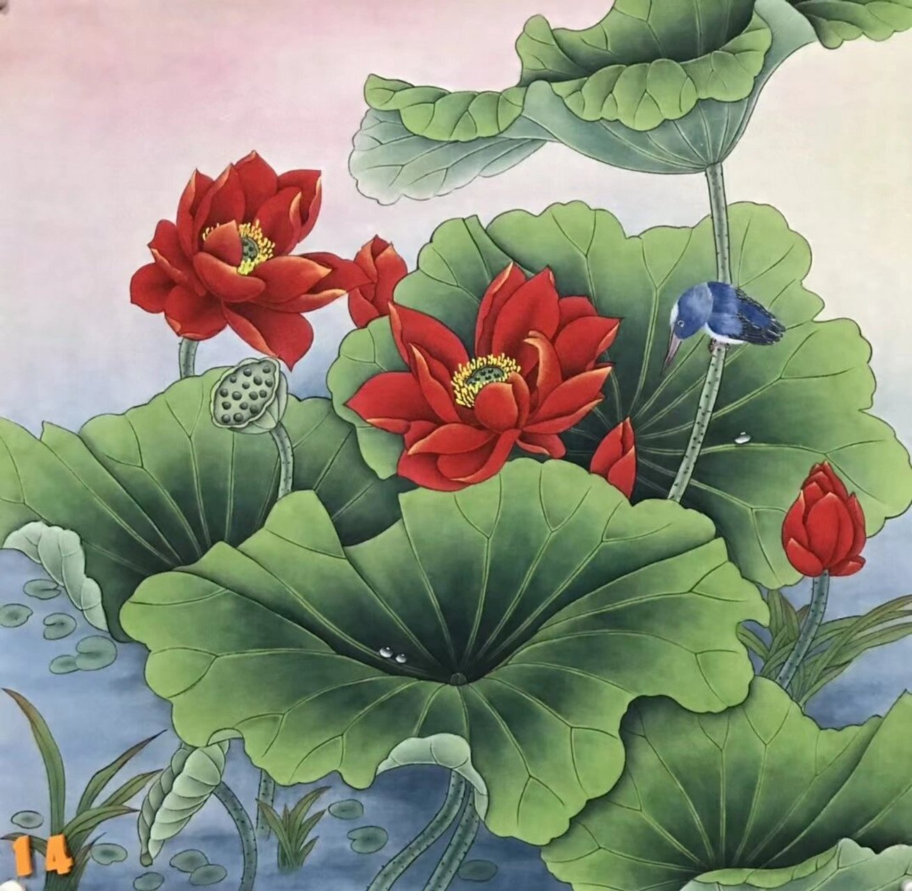 四尺斗方工笔荷花69*69 四尺斗方工笔荷花