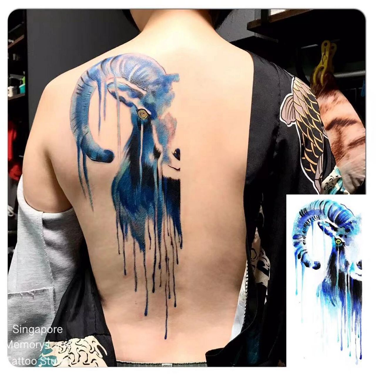 属羊又是牡羊座7415的水彩羊头纹身新加坡 美女持有者是属羊星座