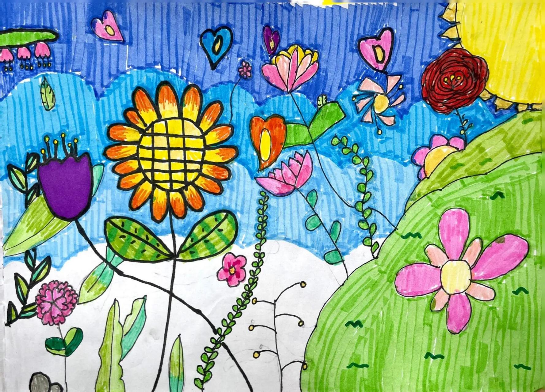 美术作业:二年级下册《盛开的鲜花》 渐变色用起来啦!