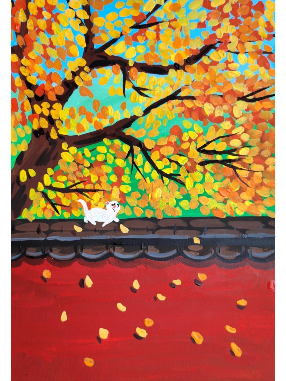 深秋水粉风景画简单步骤过程 临:小耳朵