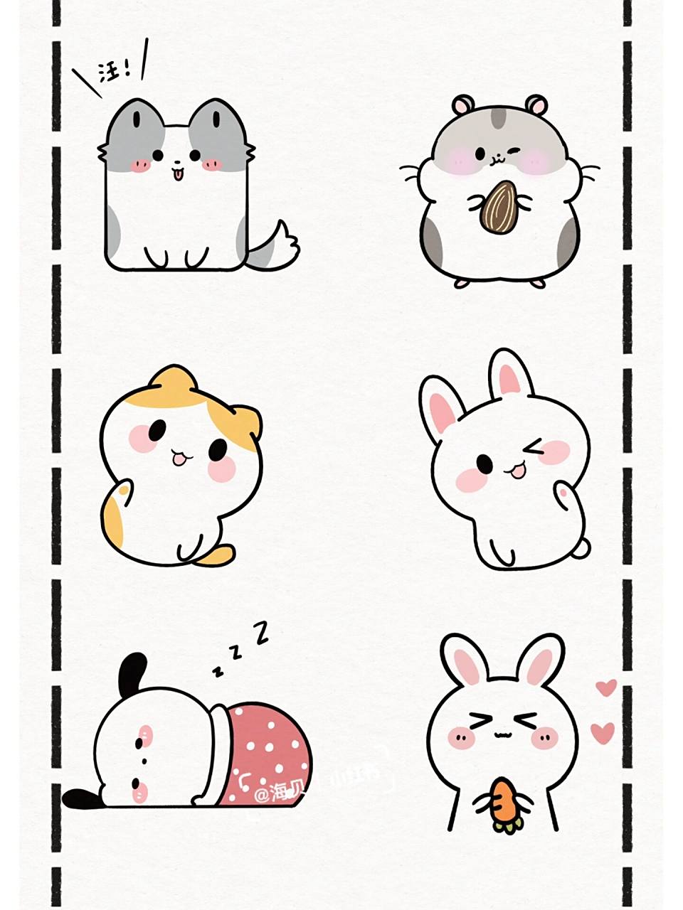 超萌小动物简笔画|可爱零基础手帐贴纸素材 有小动物陪着,就不会孤单