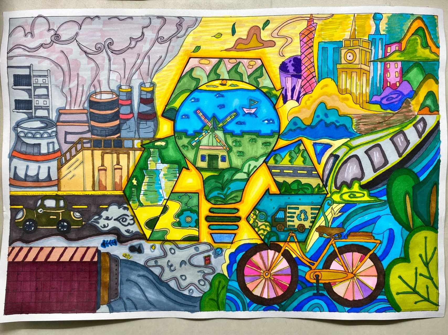 《低碳环保》♻️主题画 临摹的🎨绿色出行低碳环保 绘画临摹
