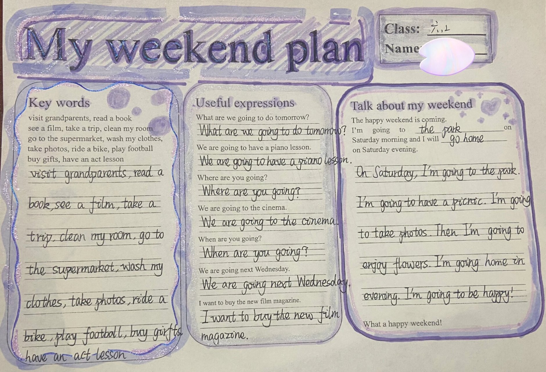 93my weekend plan英语手抄报