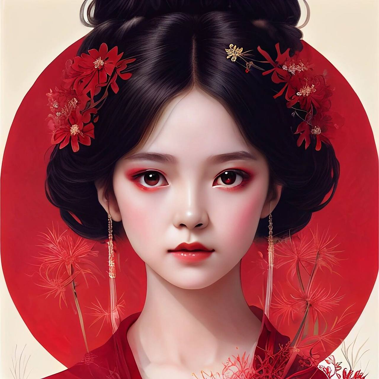 红衣女孩|古风头像|手绘|新娘