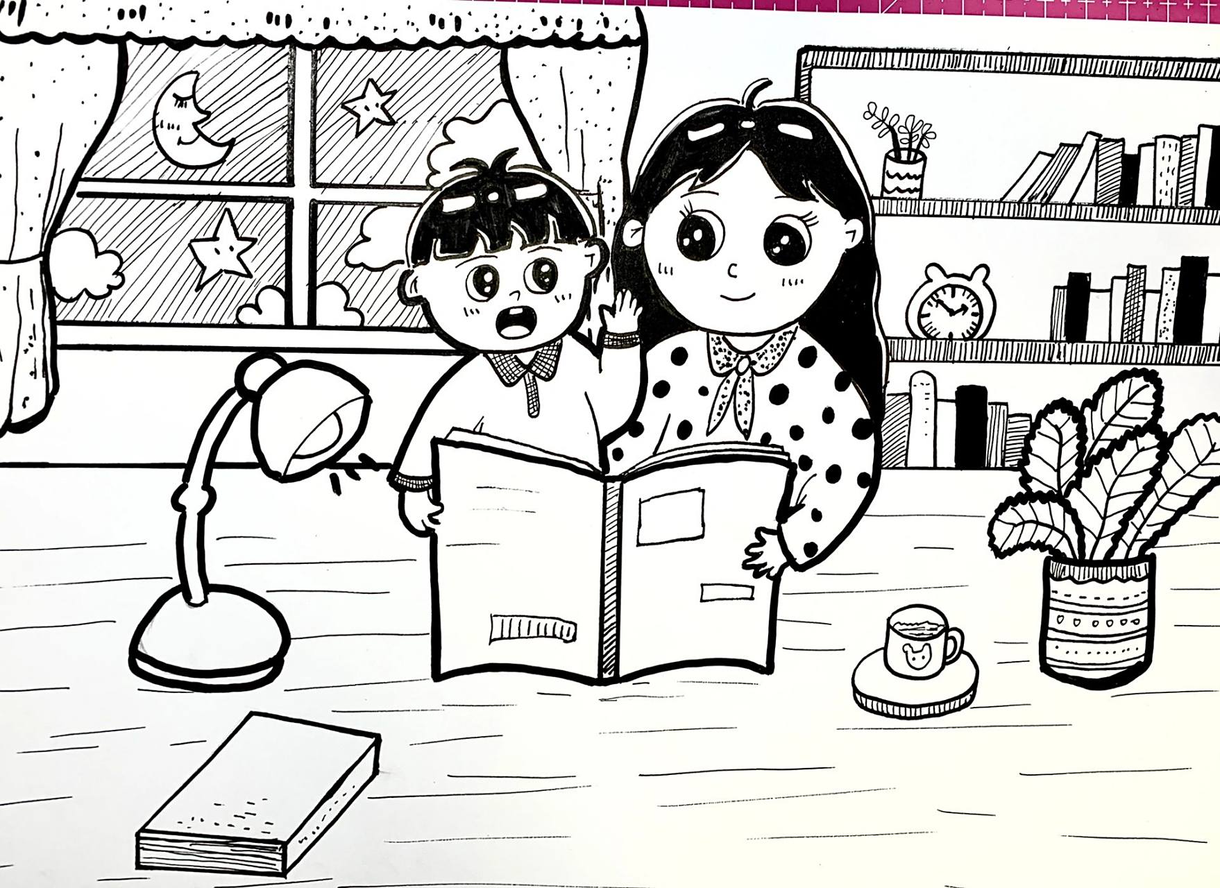 《亲子阅读》主题绘画|儿童简笔画 打卡35天8715