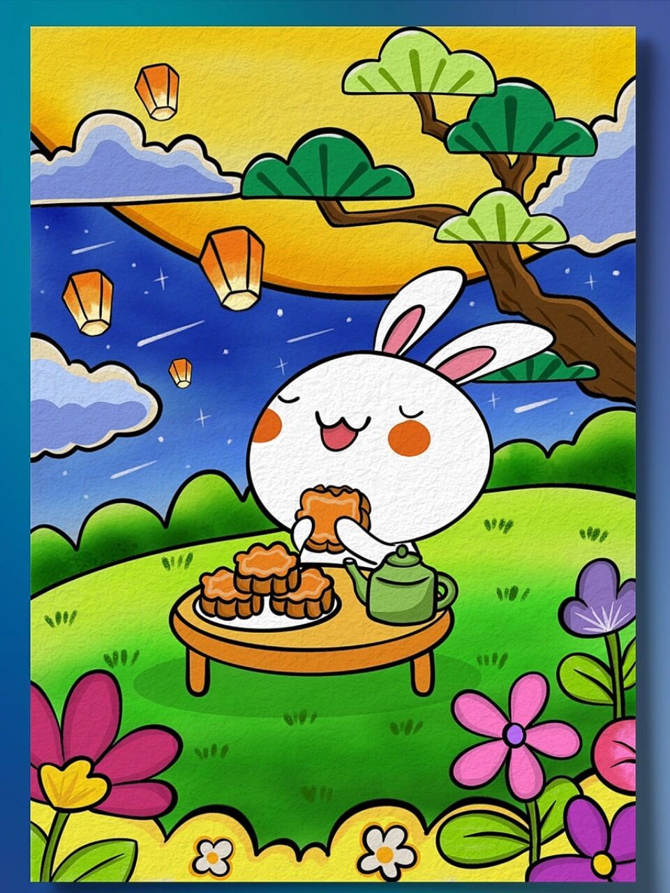 中秋节主题画 快到中秋节了一起来画一幅中秋节玉兔赏月的简笔画吧