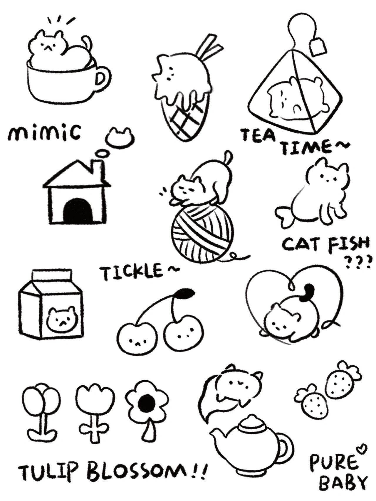 黑白铅笔手绘画风猫猫🐱