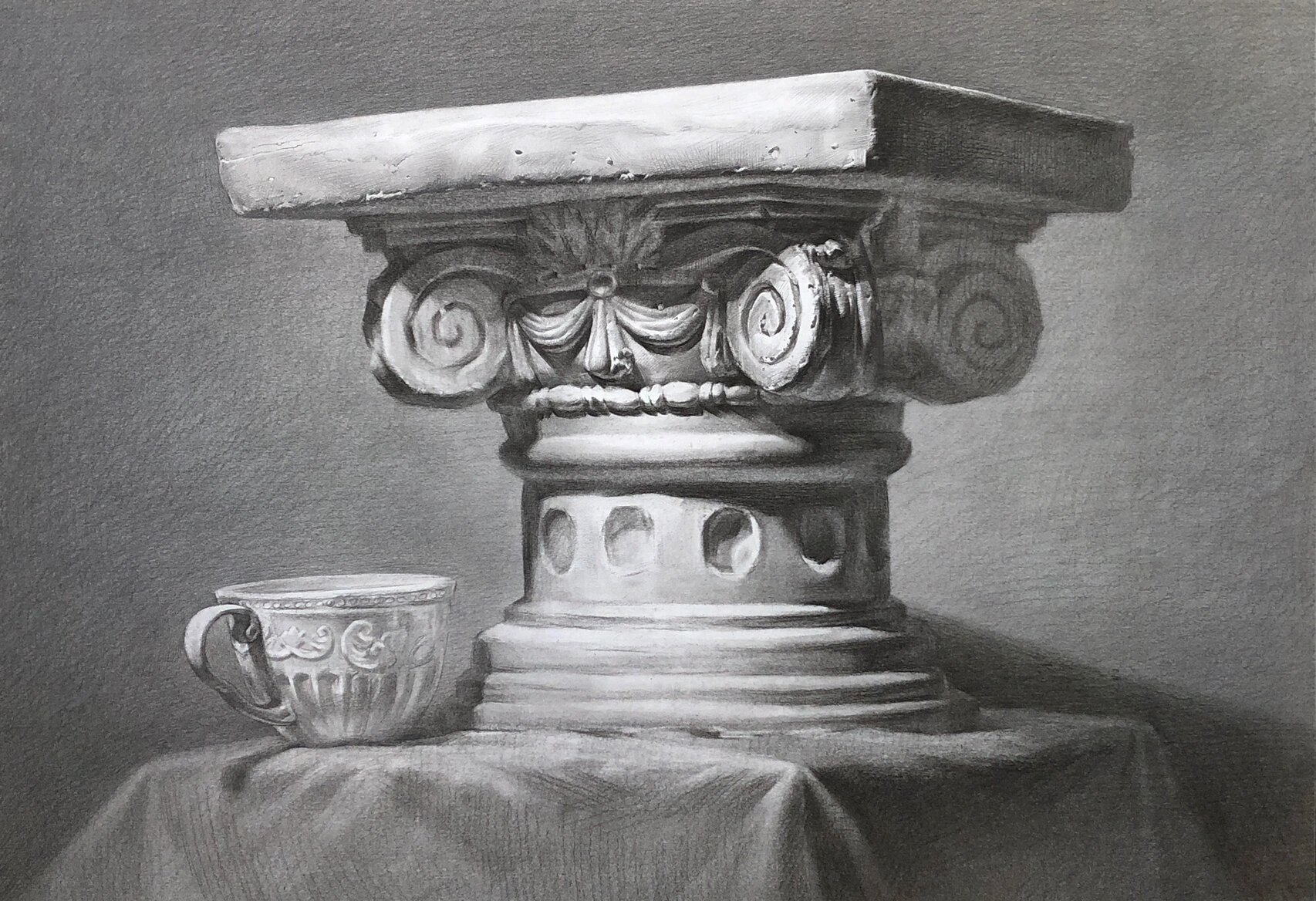 一张素描罗马柱的绘画步骤 画了一张大家刚学画时要画的罗马柱,更新一