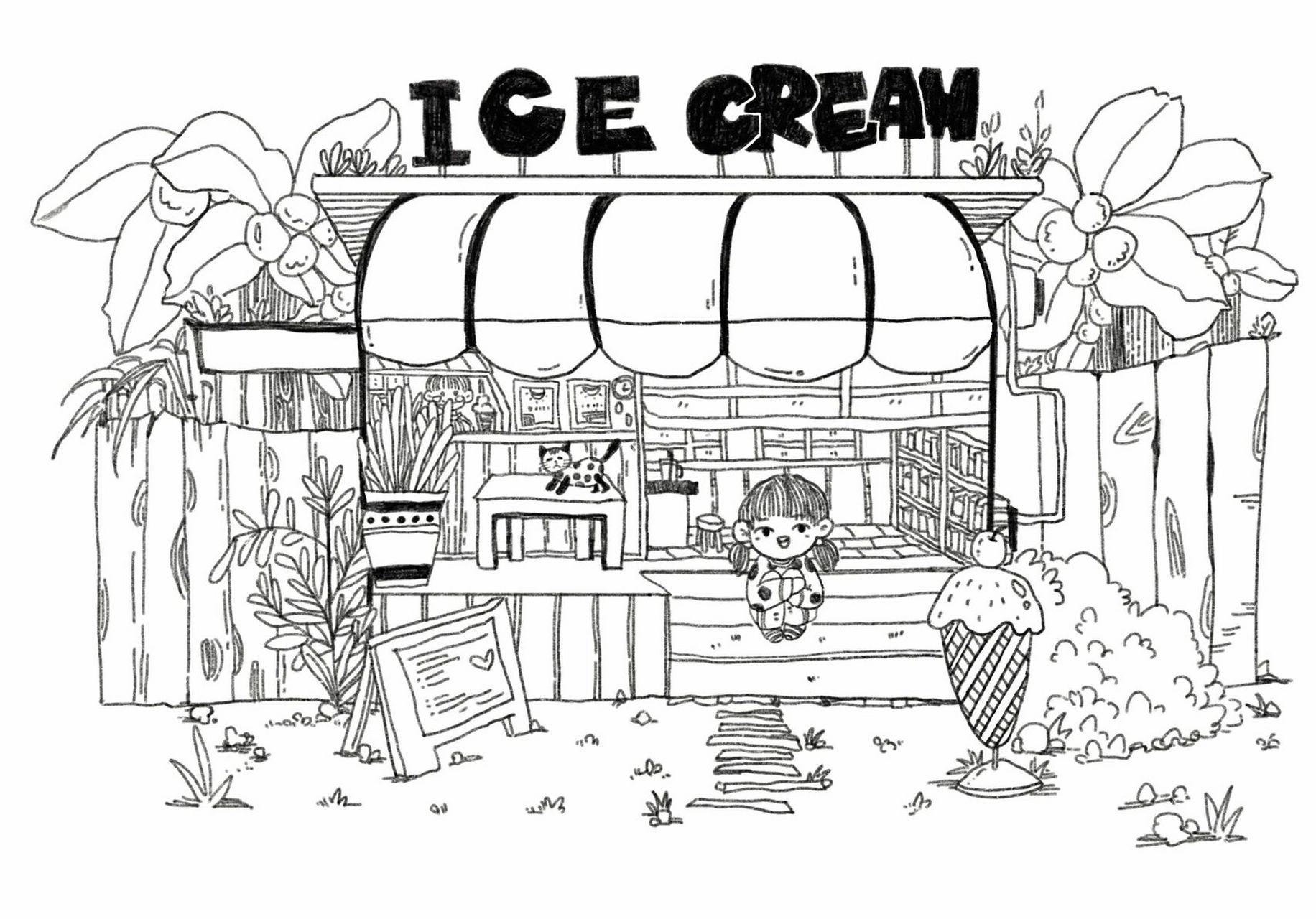 黑白线性插画素材练习 食物 场景临摹 大部分临摹 参杂着一些原创素材