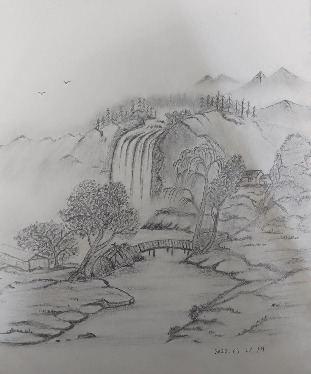 墨色山水|素描|风景画