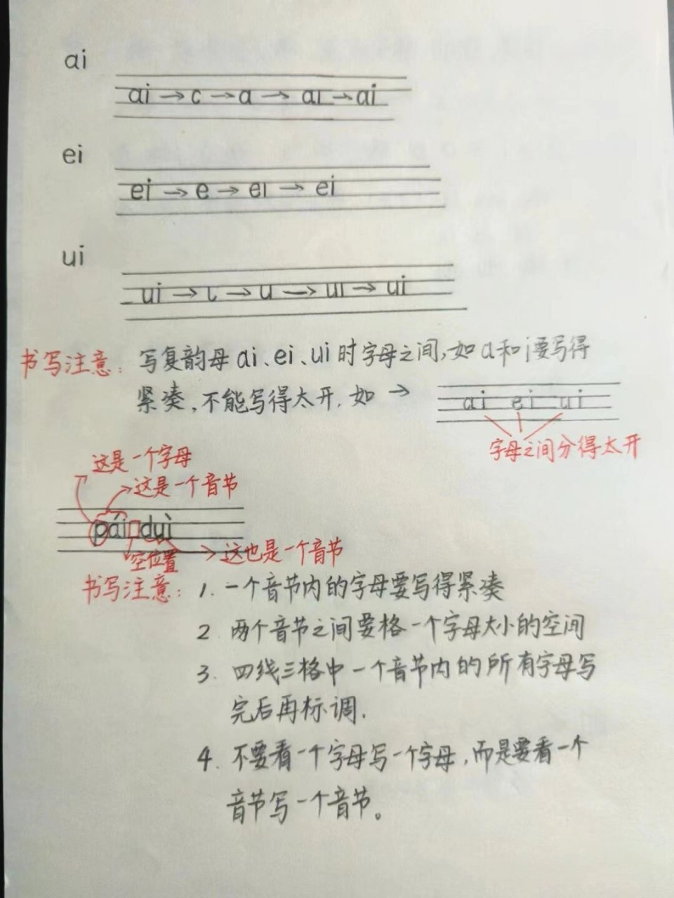 拼音|ai ei ui书写要求及作业书写格式