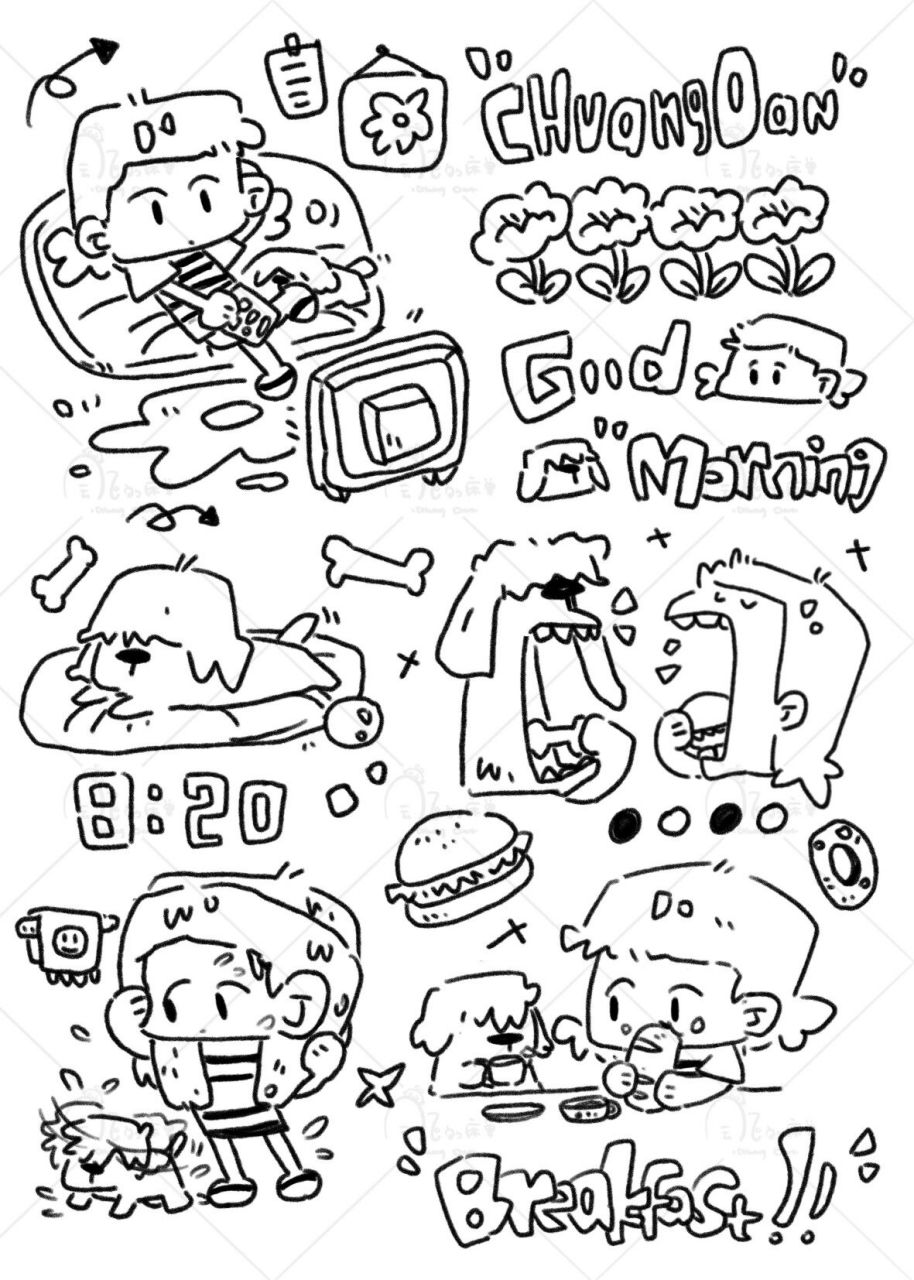 贴纸课-和小狗的日常2(附线稿) 和乖乖小狗的日常第二弹