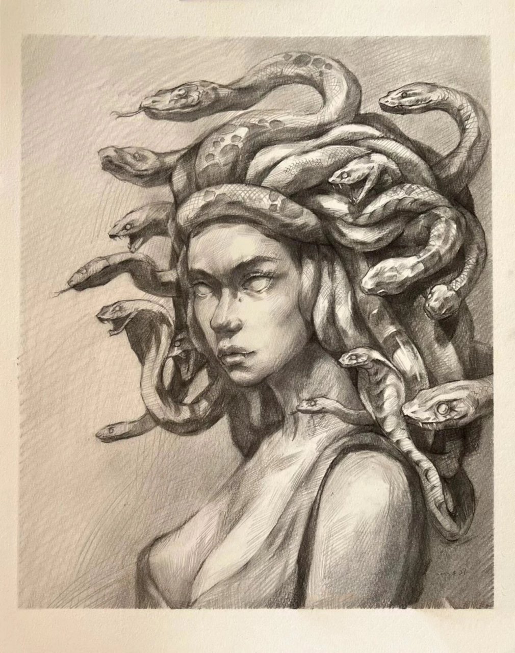 素描美杜莎 临摹了这位小哥哥的画～ 	 图2是原作者的作品～我把背景