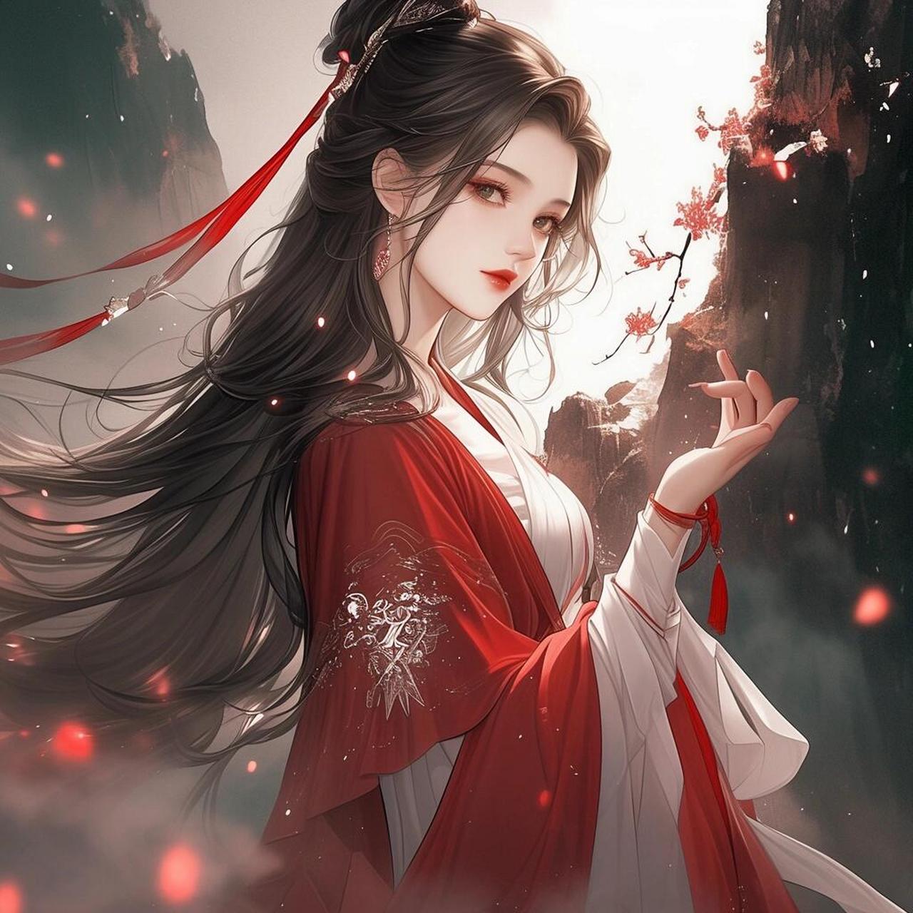 ai绘画|古风红衣美女 关键词分析8915 人物描述:古风女, 行为描述