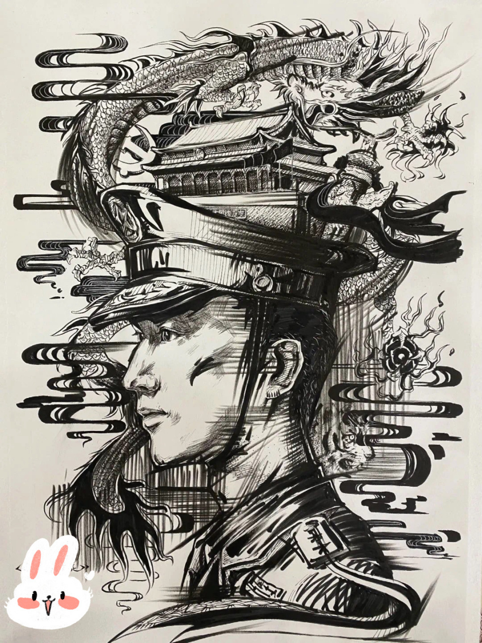 黑白装饰画(学生作品) 翻到以前的学生作品高二学生作品《永远跟党走