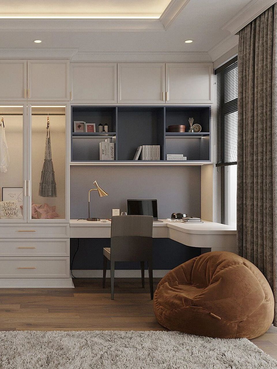 全屋定制 / 衣柜 书桌一体 咱就是说,儿童房床尾装一整面墙的衣柜,还