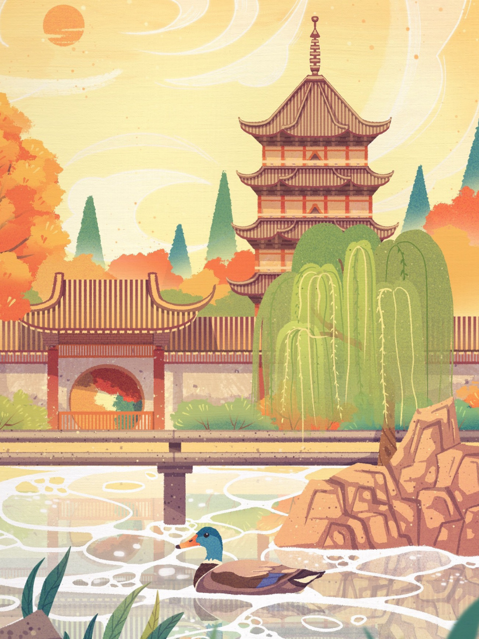 国风场景插画-苏州北寺塔 第一张独立完成的场景插画,作画中也遇到