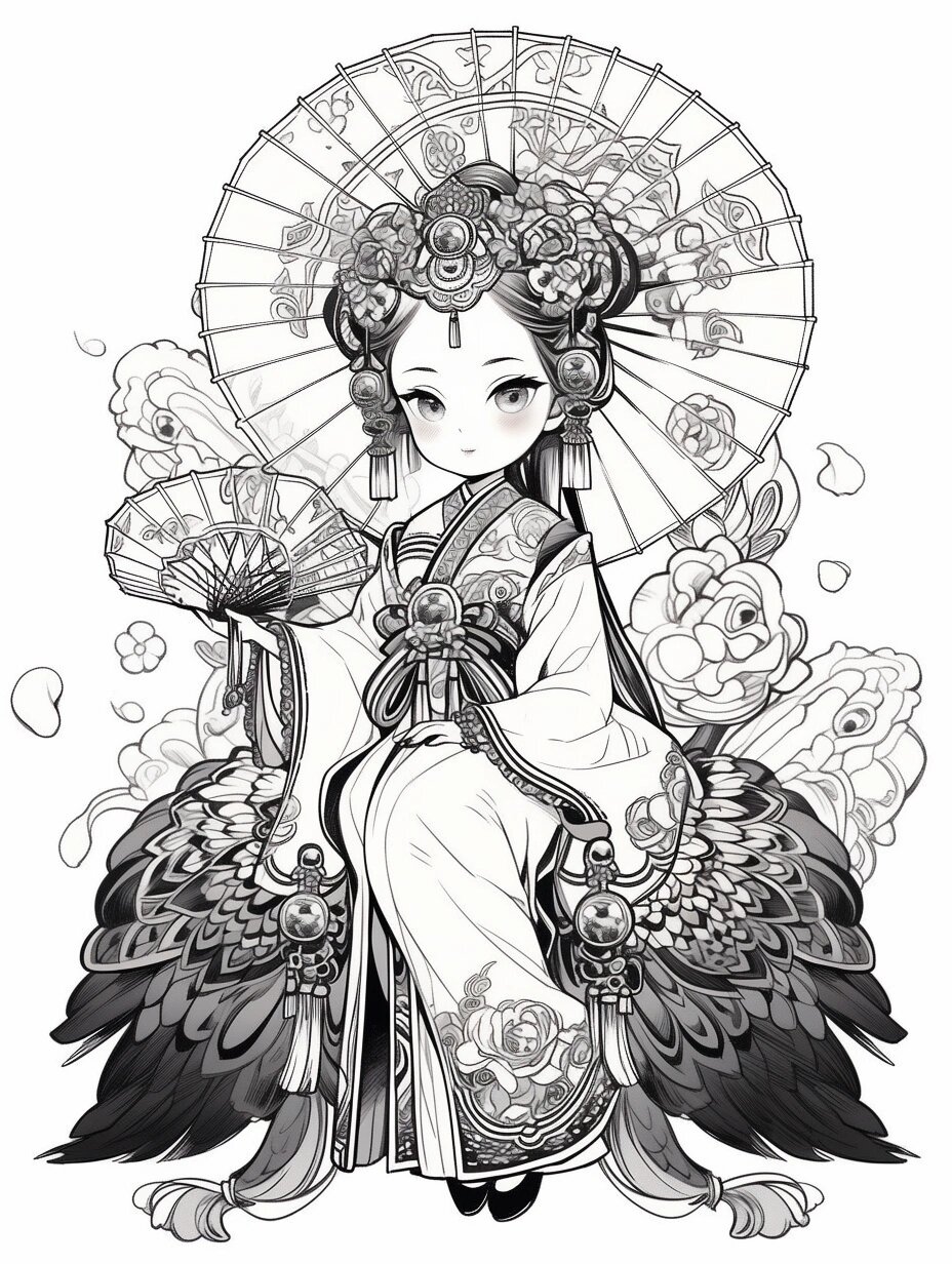 黑白人物线稿练习|孔雀少女