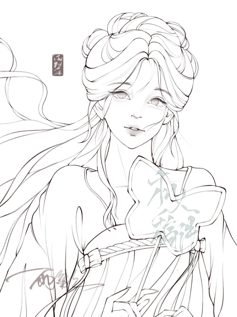 【是稿】古风女线稿 三位数的线稿(不是)左划伪过程 9215搬运