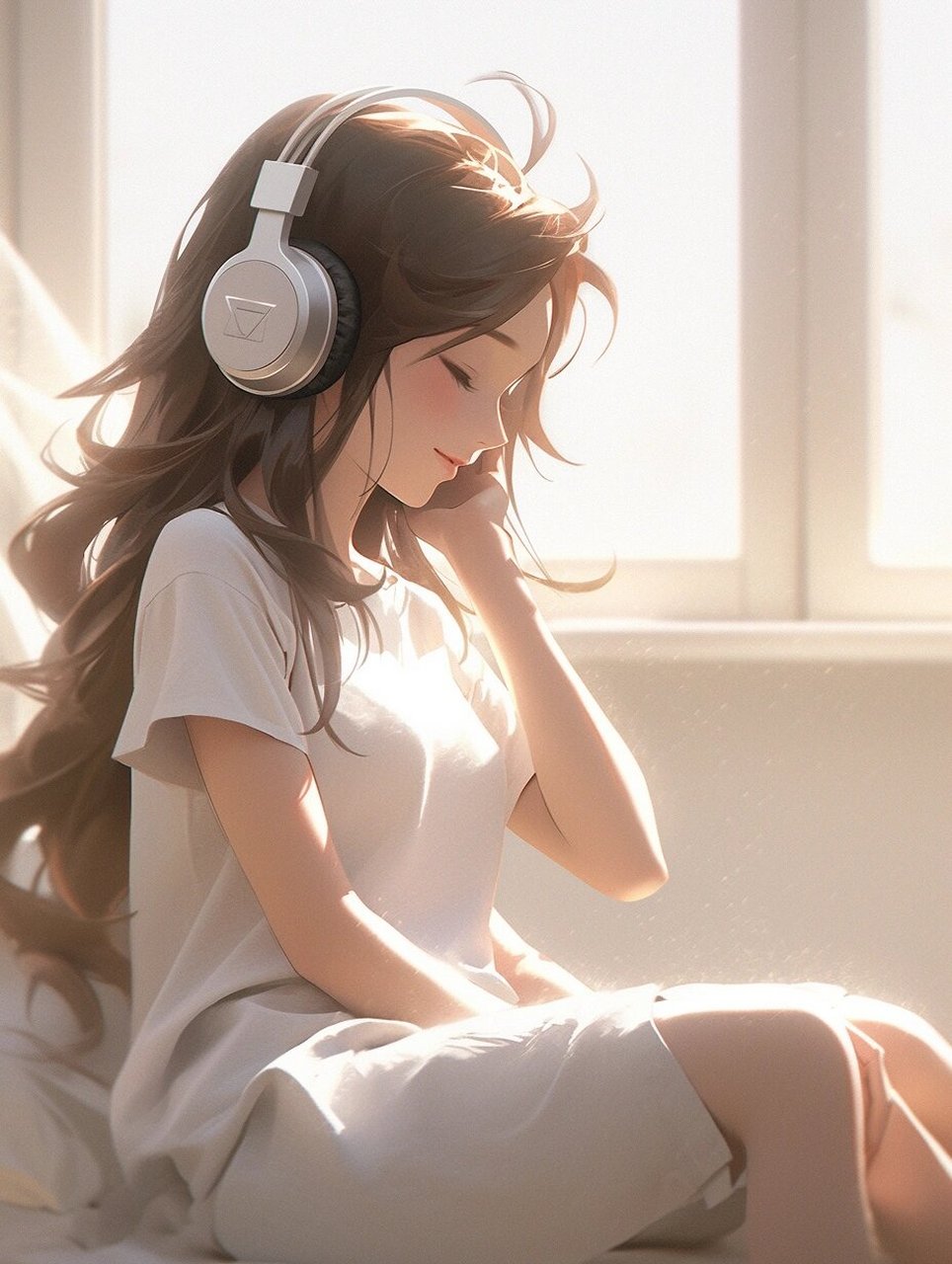 【女生头像】阳光下,房间里,听音乐女孩  挺音乐头像, 阳光下,房间里