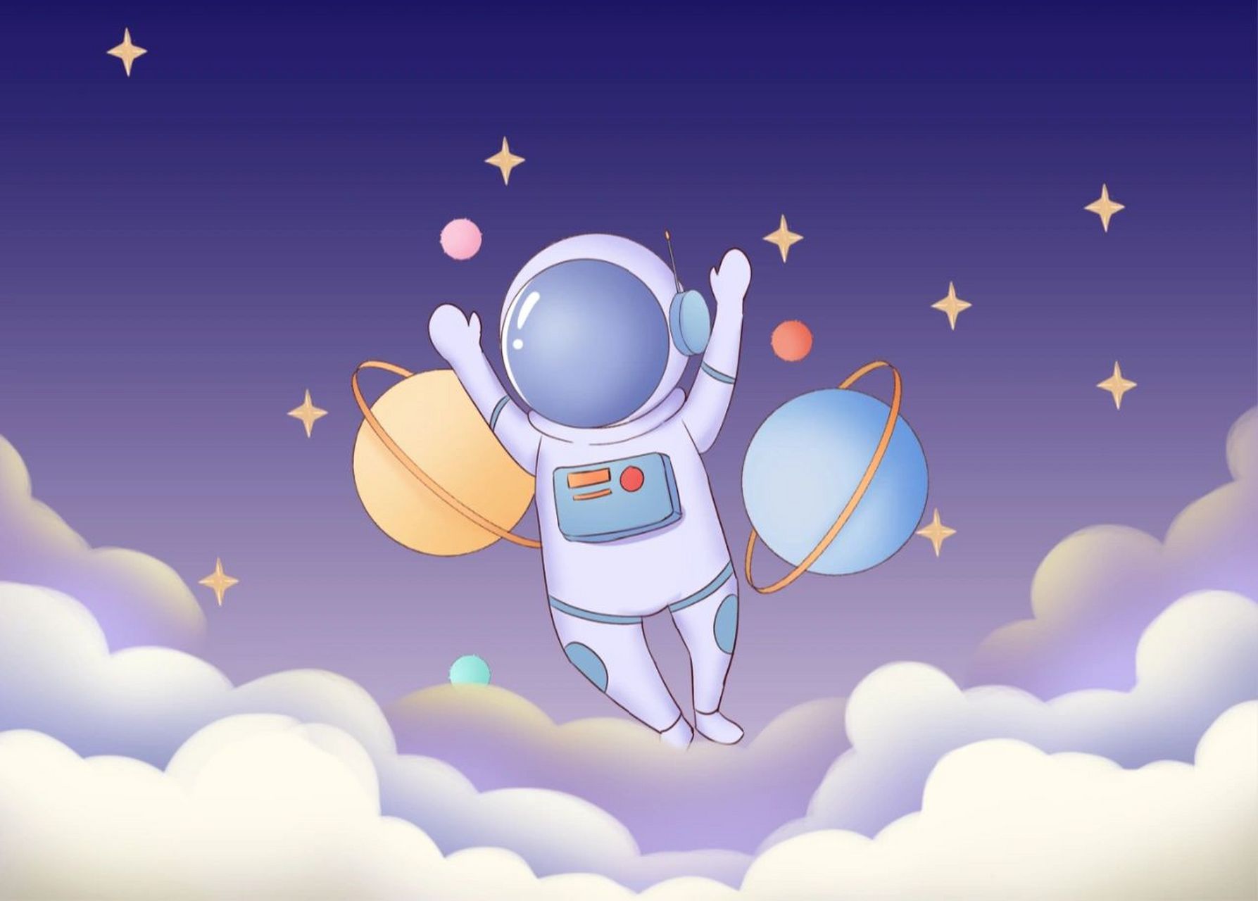 分享几张好看的宇宙星球宇航员插画 最近武汉大学学生团队研造的卫星