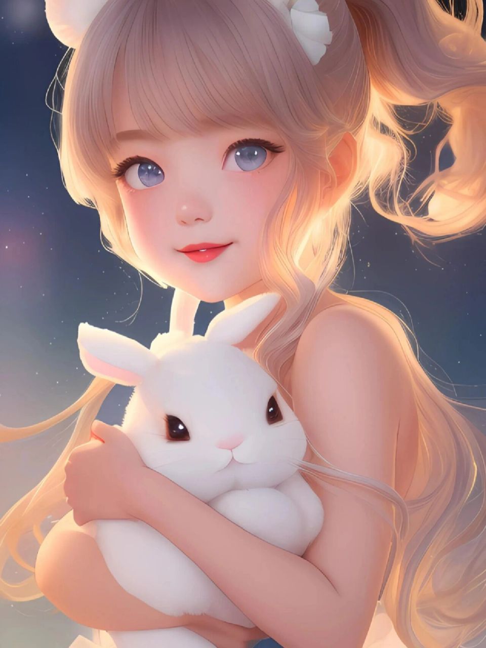 抱着可爱兔子的甜美女孩7815兔年壁纸头像