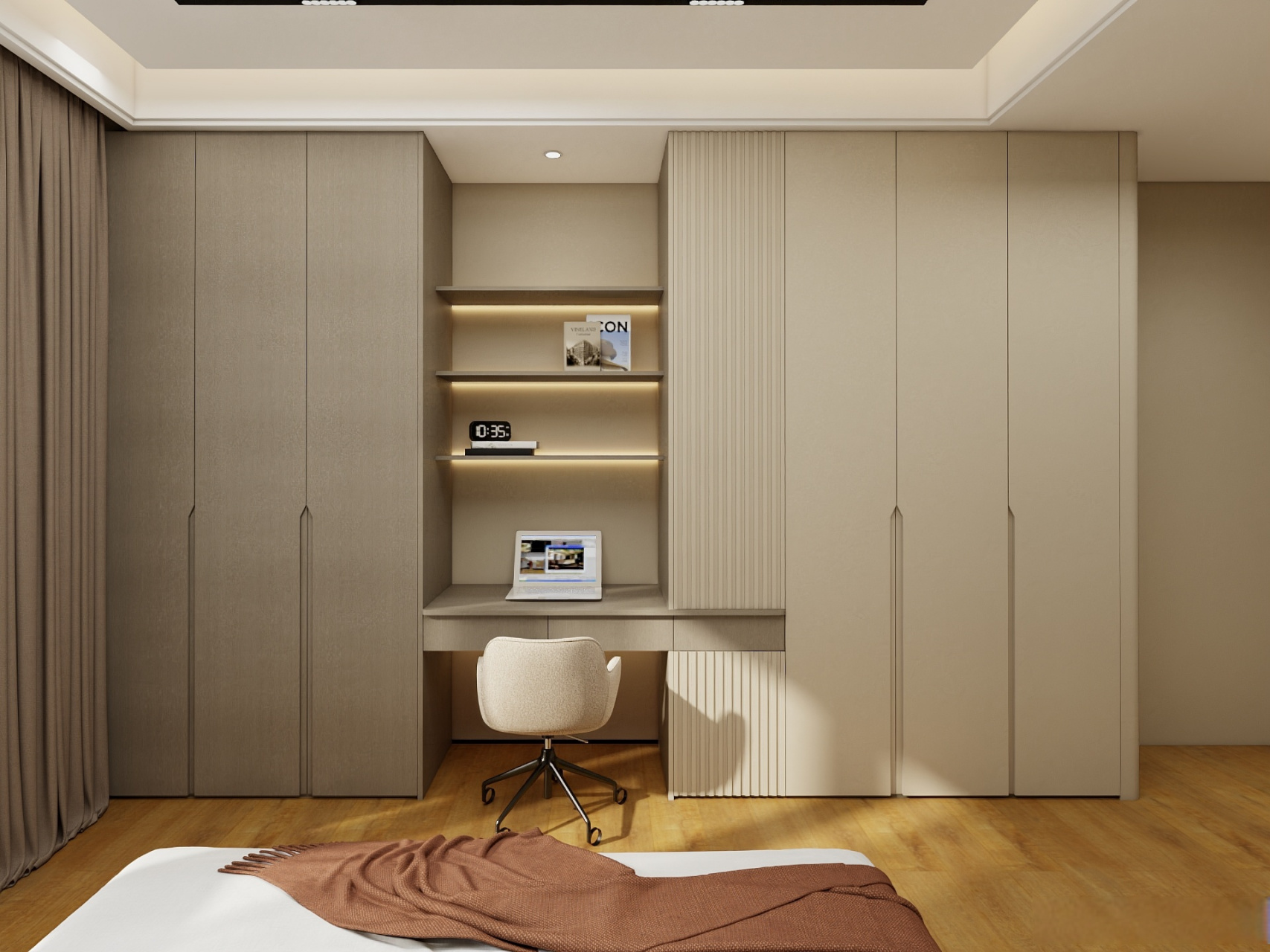 160㎡四室两厅现代简约案例 千山板材enf级实木刨片板 花色2107 香草