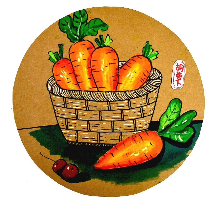 一筐胡萝卜油画棒创意画