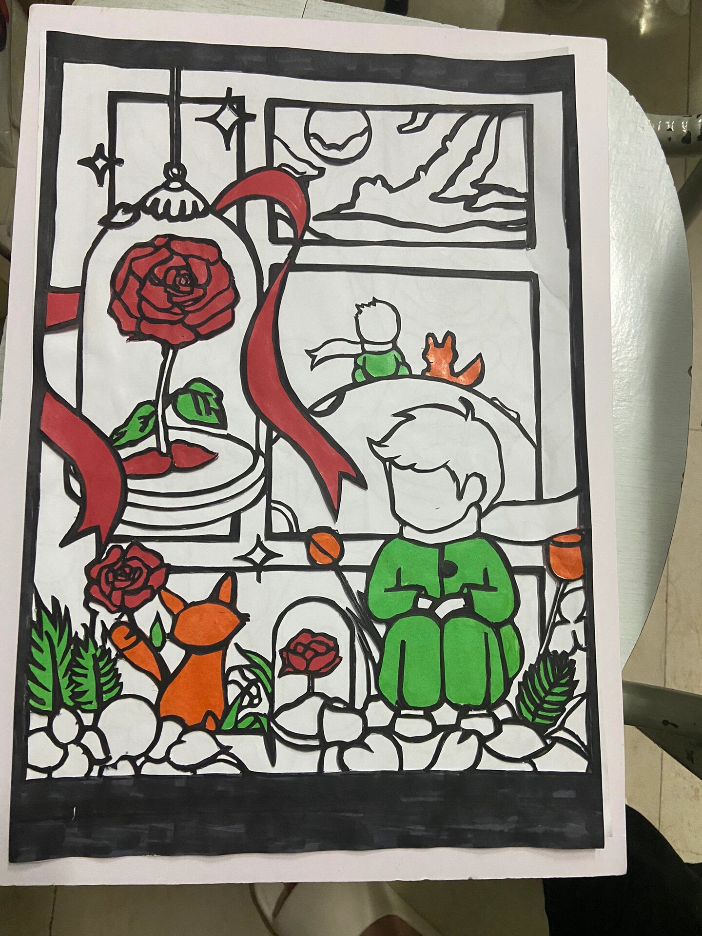刻纸套色《小王子》 用的a4纸打印刻出来的可以自己先描黑在刻这样线