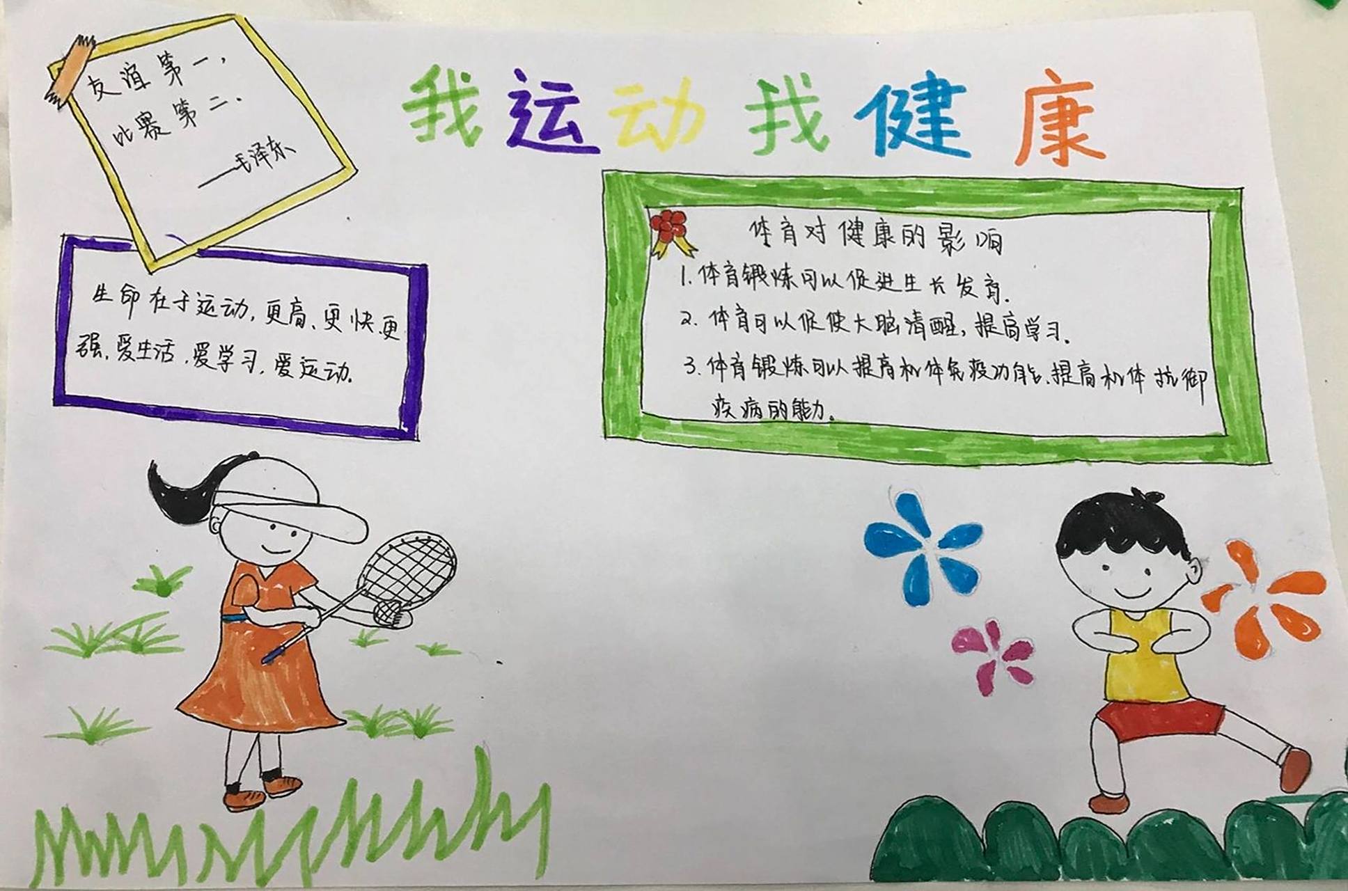 我运动我健康手抄报  简简单单,我绘画,小孩涂色.