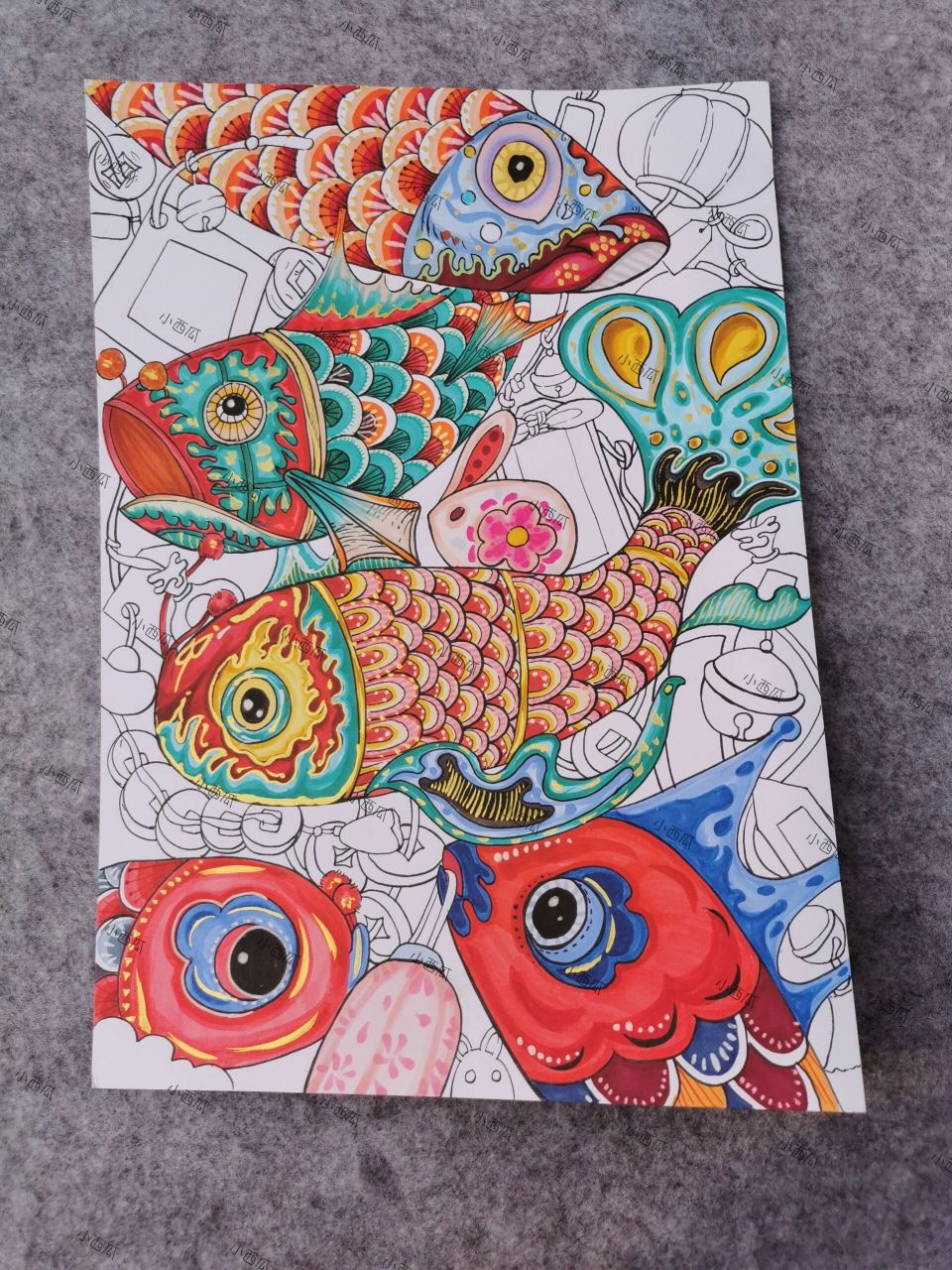 96马克笔手绘|鱼灯 果然装个框有点那么一点好看呦 拖拖拉拉就这样