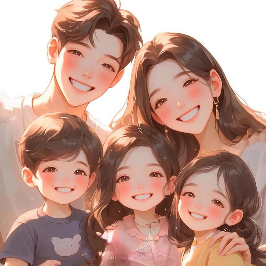 一家五口全家福漫画头像