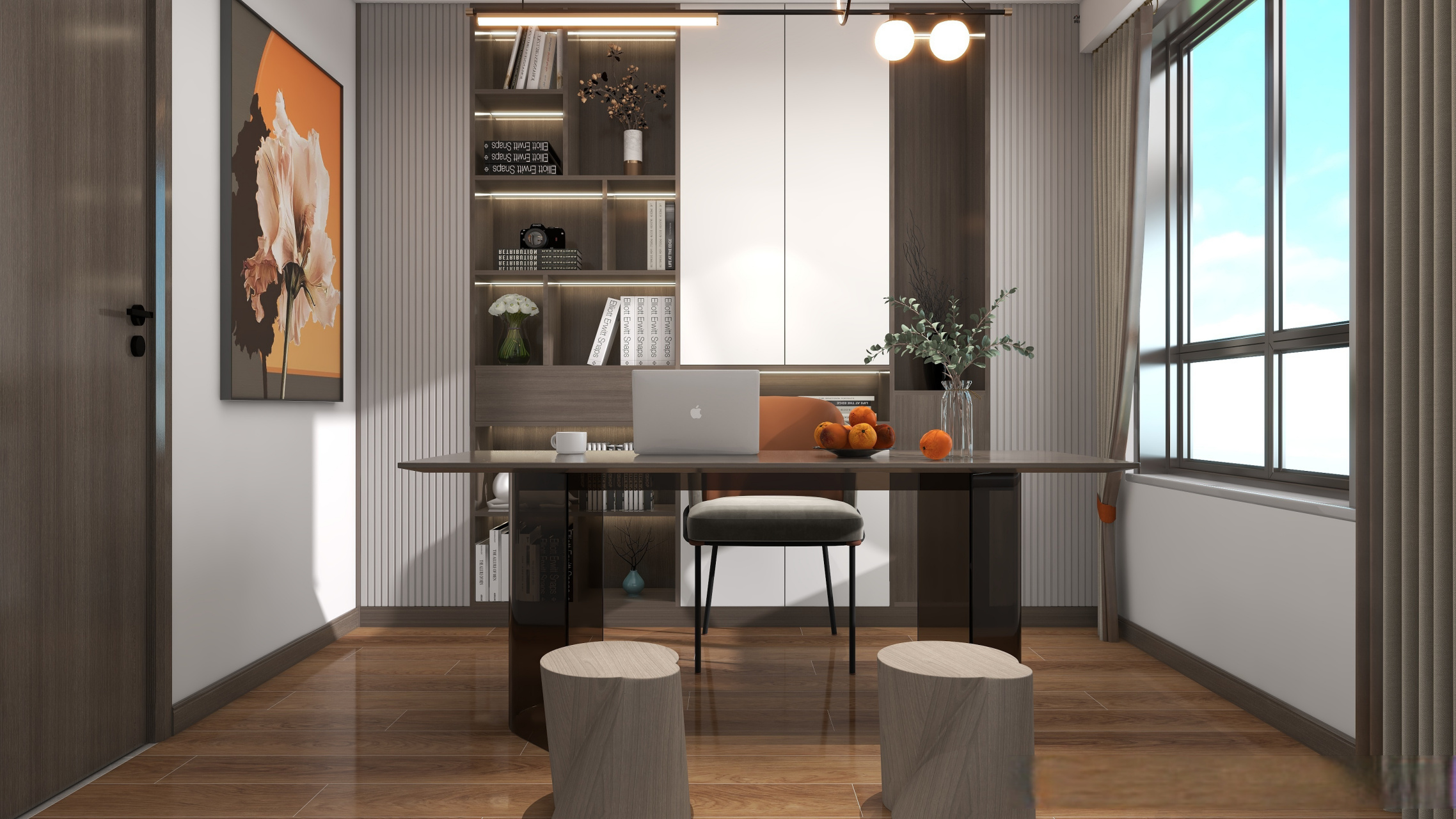 现代风书房装修分享,简约耐看,沉稳有气质#装修##设计师赵响##酷家乐