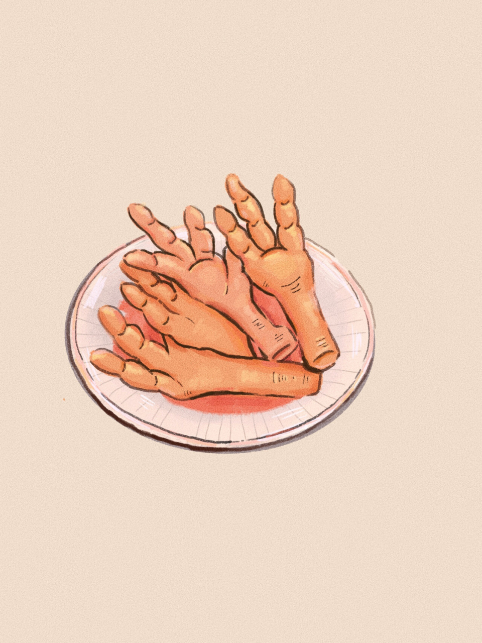 原创插画 鸡爪 练习一个小物件,一碟鸡爪      |每日一画|插画|可爱